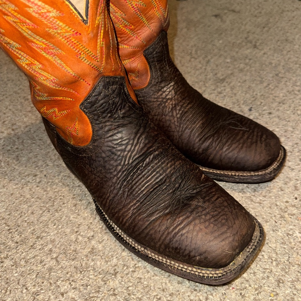 Men's Brown and Orange Western Cowboy Boots